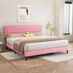Upholstered Platform Bed Frame with Button-Tufted Headboard – No Box Spring