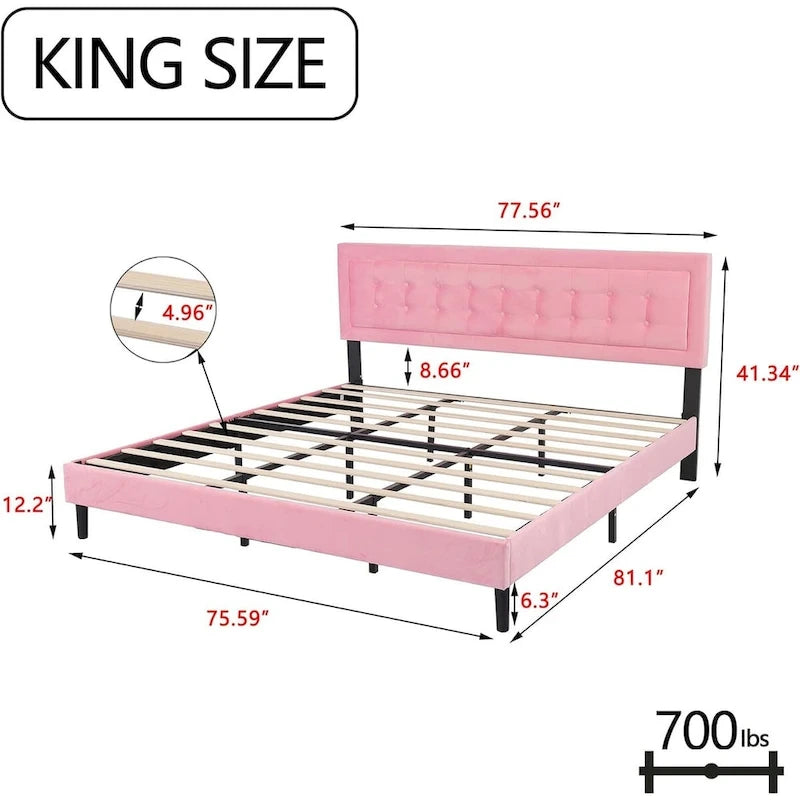 Upholstered Platform Bed Frame with Button-Tufted Headboard – No Box Spring