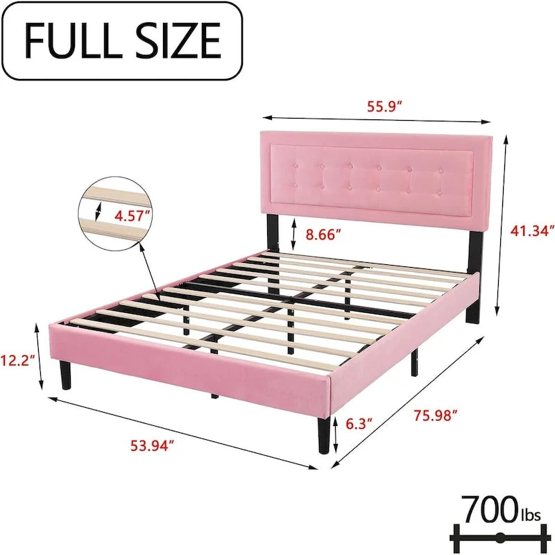 Upholstered Platform Bed Frame with Button-Tufted Headboard – No Box Spring