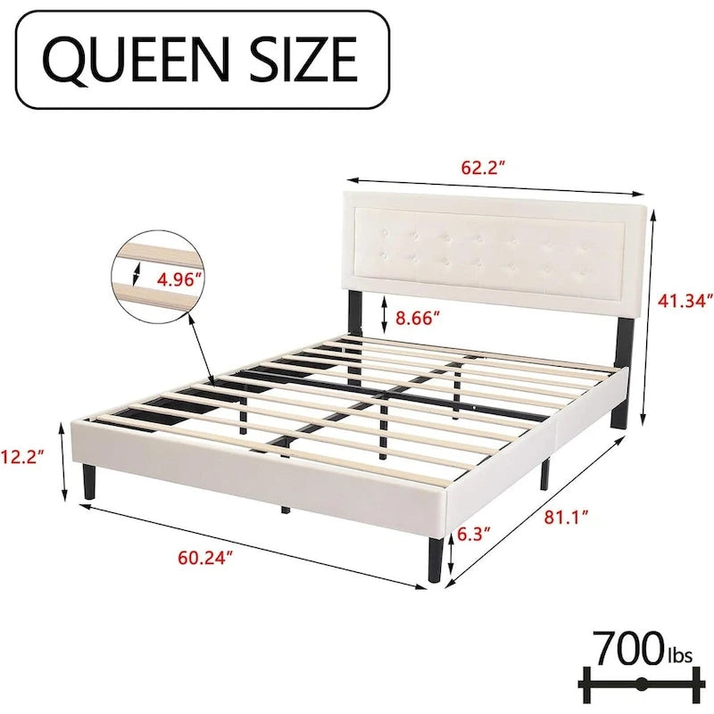 Upholstered Platform Bed Frame with Button-Tufted Headboard – No Box Spring