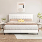 Upholstered Platform Bed Frame with Button-Tufted Headboard – No Box Spring
