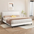 Upholstered Platform Bed Frame with Button-Tufted Headboard – No Box Spring