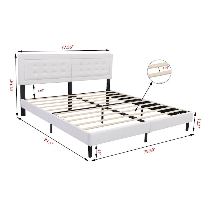 Upholstered Platform Bed Frame with Button-Tufted Headboard – No Box Spring