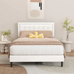 Upholstered Platform Bed Frame with Button-Tufted Headboard – No Box Spring