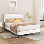 Upholstered Platform Bed Frame with Button-Tufted Headboard – No Box Spring