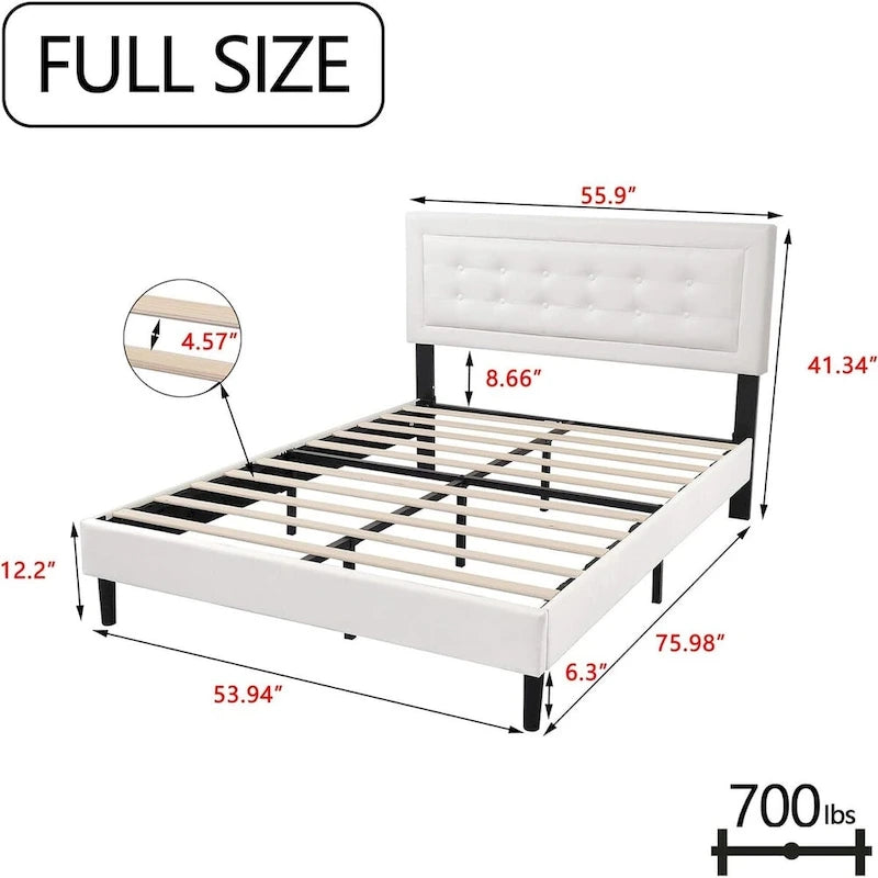 Upholstered Platform Bed Frame with Button-Tufted Headboard – No Box Spring