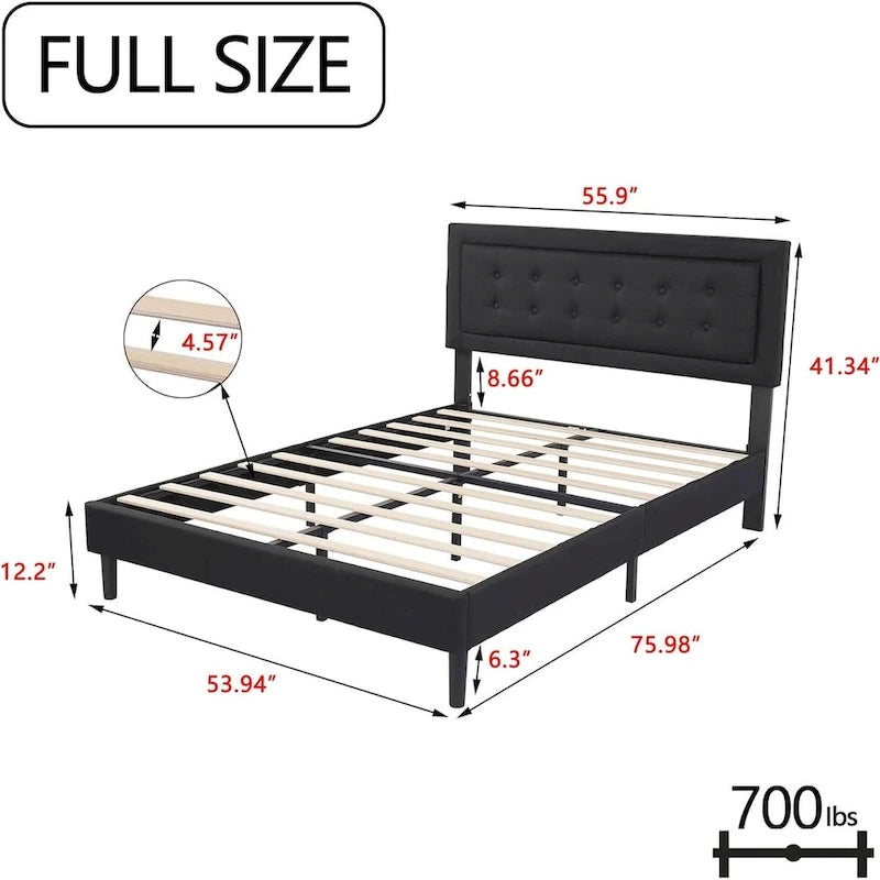 Upholstered Platform Bed Frame with Button-Tufted Headboard – No Box Spring