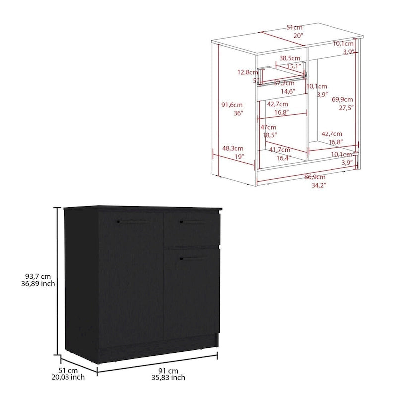Compact Dresser with 2-Door Cabinet & Drawer – White or Black