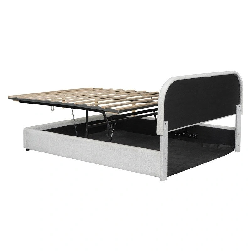 Teddy Fleece Queen Size Upholstered Platform Bed with Hydraulic Storage System