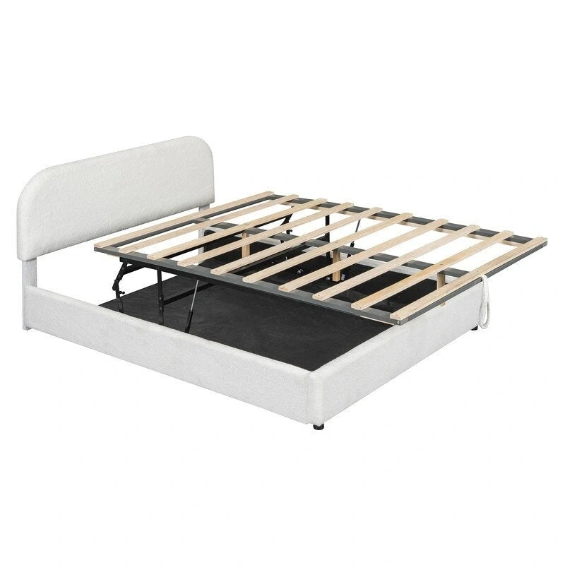 Teddy Fleece Queen Size Upholstered Platform Bed with Hydraulic Storage System
