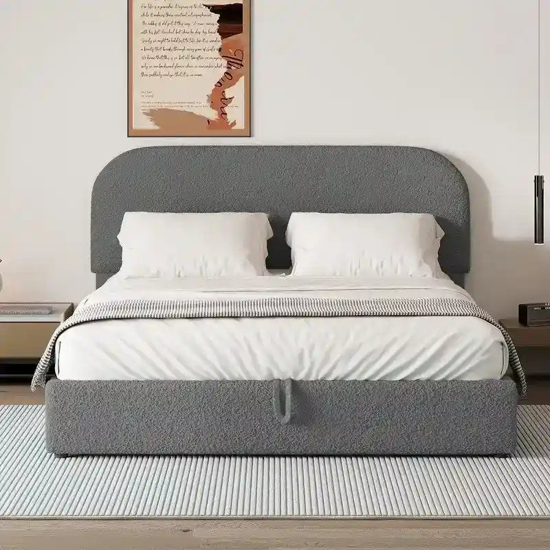 Teddy Fleece Queen Size Upholstered Platform Bed with Hydraulic Storage System