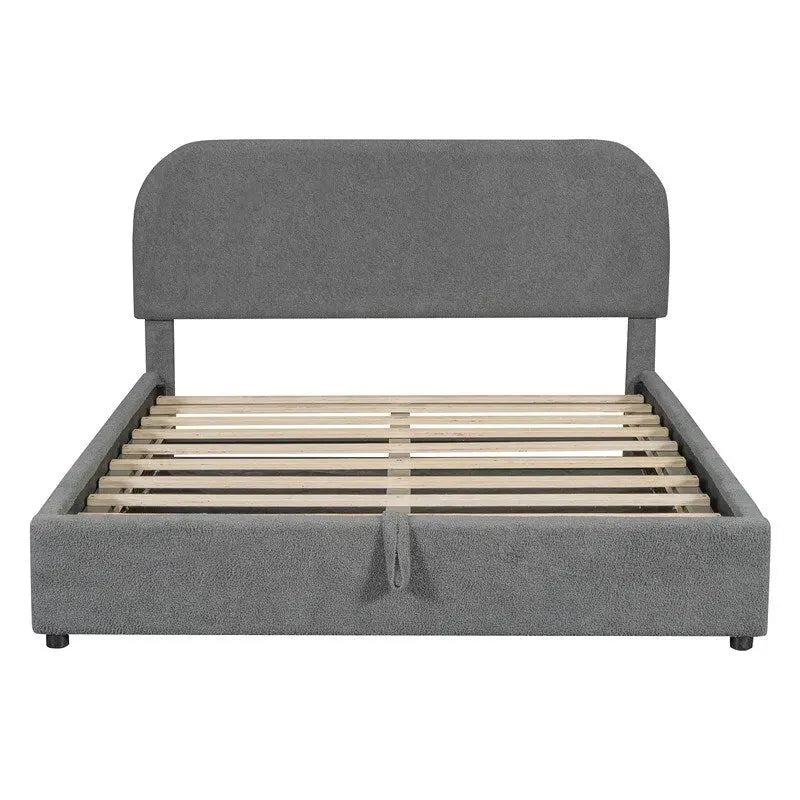 Teddy Fleece Queen Size Upholstered Platform Bed with Hydraulic Storage System