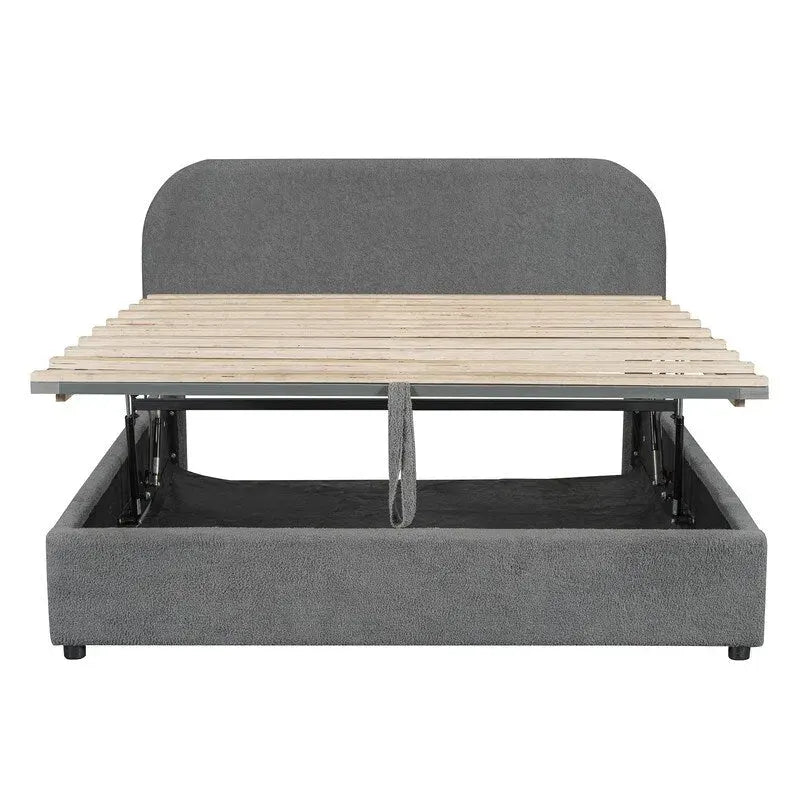 Teddy Fleece Queen Size Upholstered Platform Bed with Hydraulic Storage System