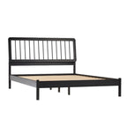 Mid-Century Modern Queen Spindle Bed – Sleek Black Finish, Solid Wood Construction