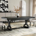 Farmhouse Black 79" Solid Wood Dining Table – Trestle Base, Seats 6