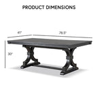 Farmhouse Black 79" Solid Wood Dining Table – Trestle Base, Seats 6