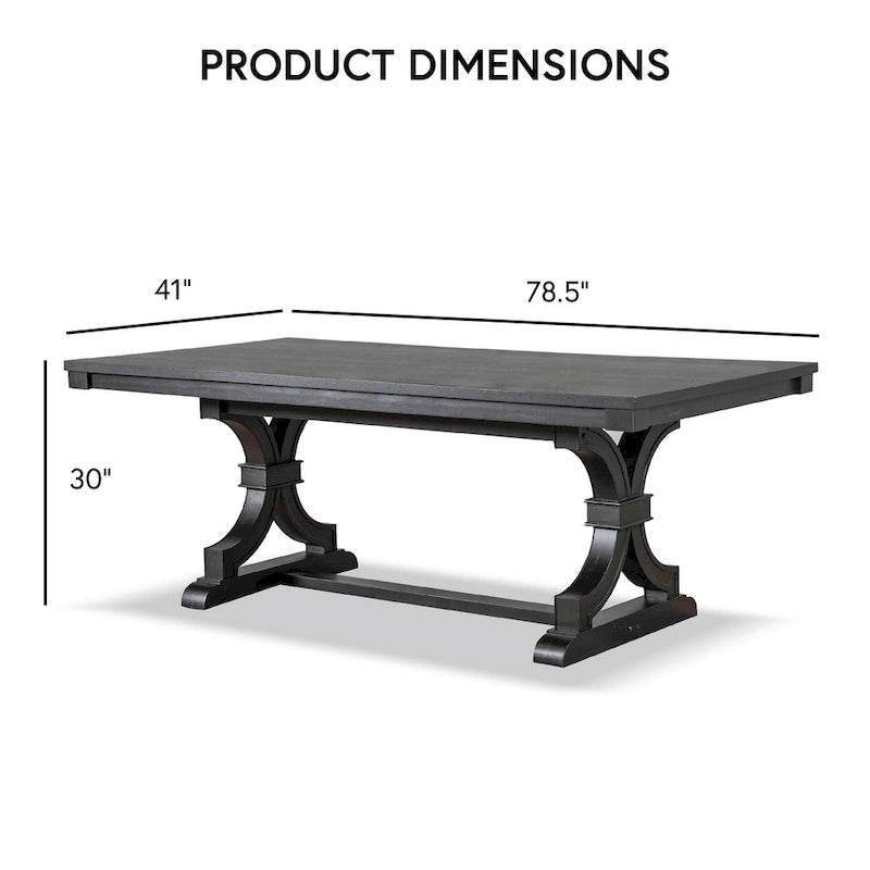 Farmhouse Black 79" Solid Wood Dining Table – Trestle Base, Seats 6
