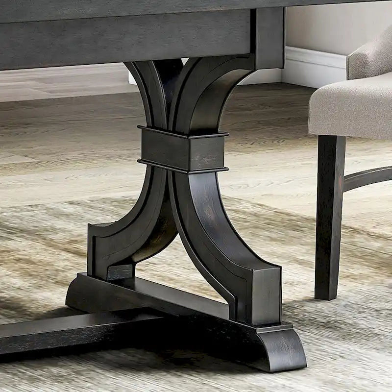 Farmhouse Black 79" Solid Wood Dining Table – Trestle Base, Seats 6