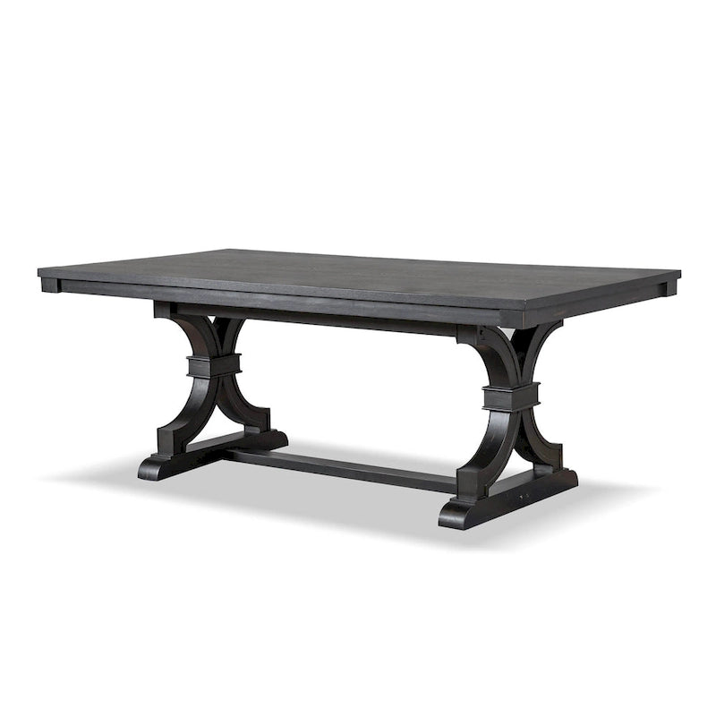 Farmhouse Black 79" Solid Wood Dining Table – Trestle Base, Seats 6