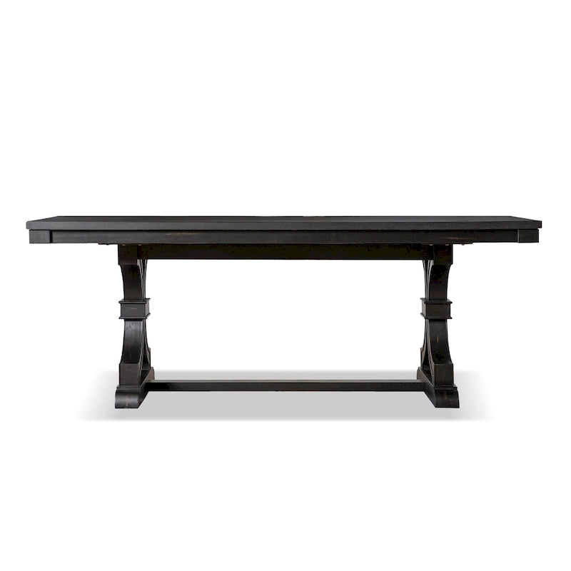 Farmhouse Black 79" Solid Wood Dining Table – Trestle Base, Seats 6