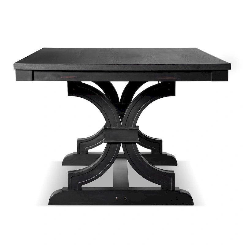 Farmhouse Black 79" Solid Wood Dining Table – Trestle Base, Seats 6
