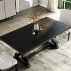 Farmhouse Black 79" Solid Wood Dining Table – Trestle Base, Seats 6